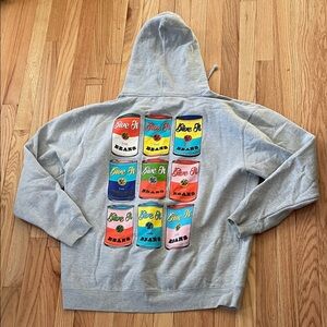 Donut Hoodie Mens XL Gray Canned Beans Graphic Fleece Pullover Casual Streetwear